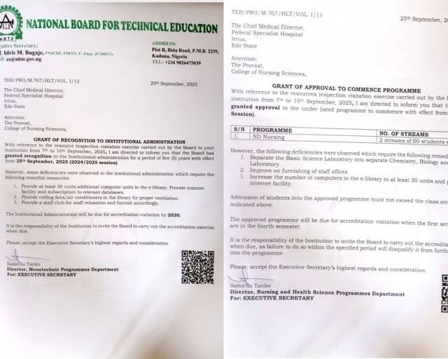 NBTE_Acredits_ISTH_Nursing_College